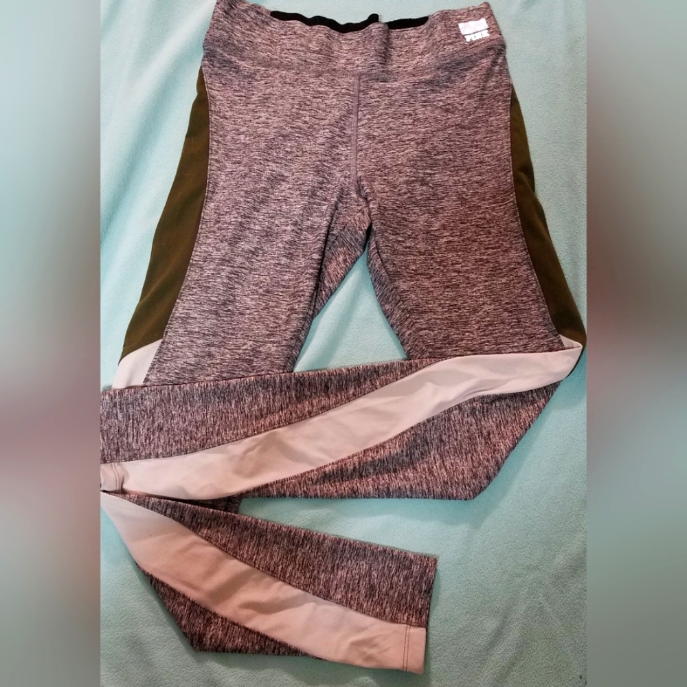 PINK Women's S Leggings Tights Army Green Gray White Victoria's Secret Workout